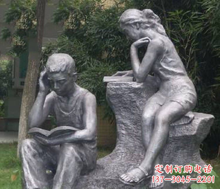 济南铜雕校园读书学生摆件