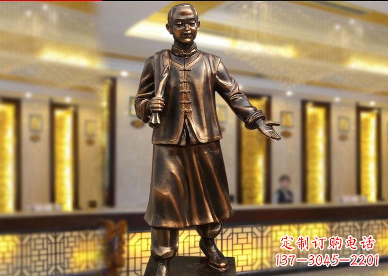 济南铜雕迎宾人物店小二
