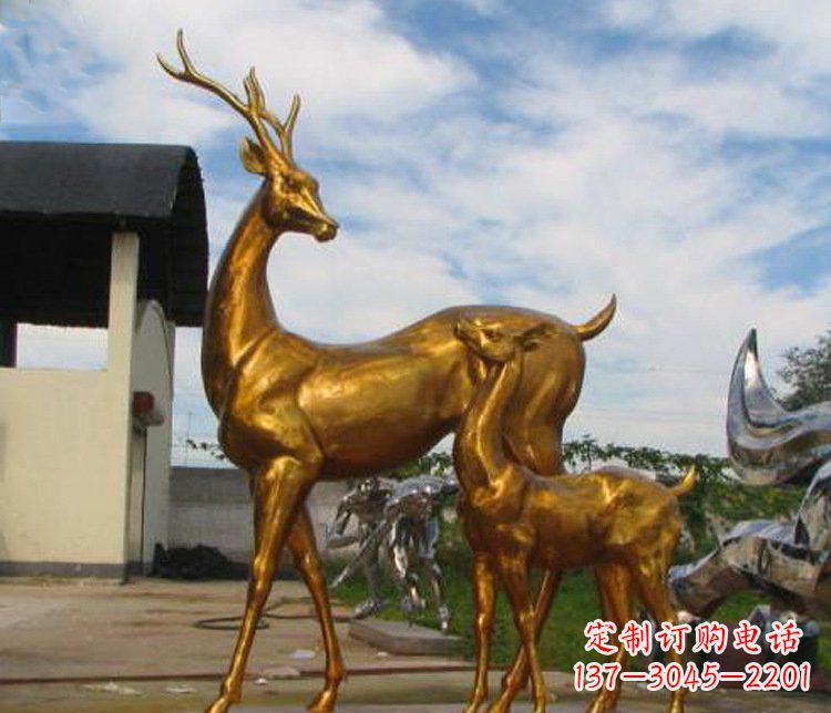 济南铜雕园林动物母子鹿雕塑
