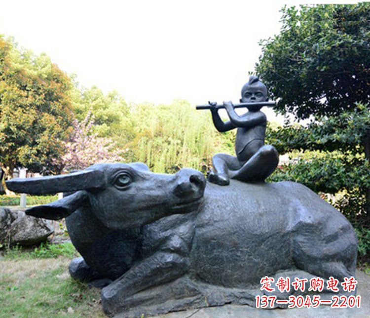 济南铜雕园林牧童骑牛景观摆件