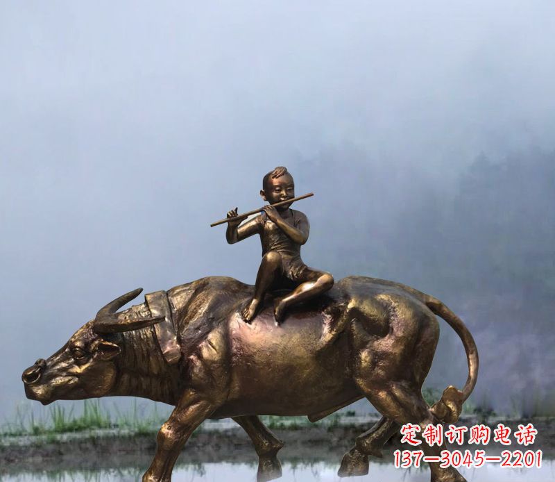 济南铜雕园林牧童骑牛