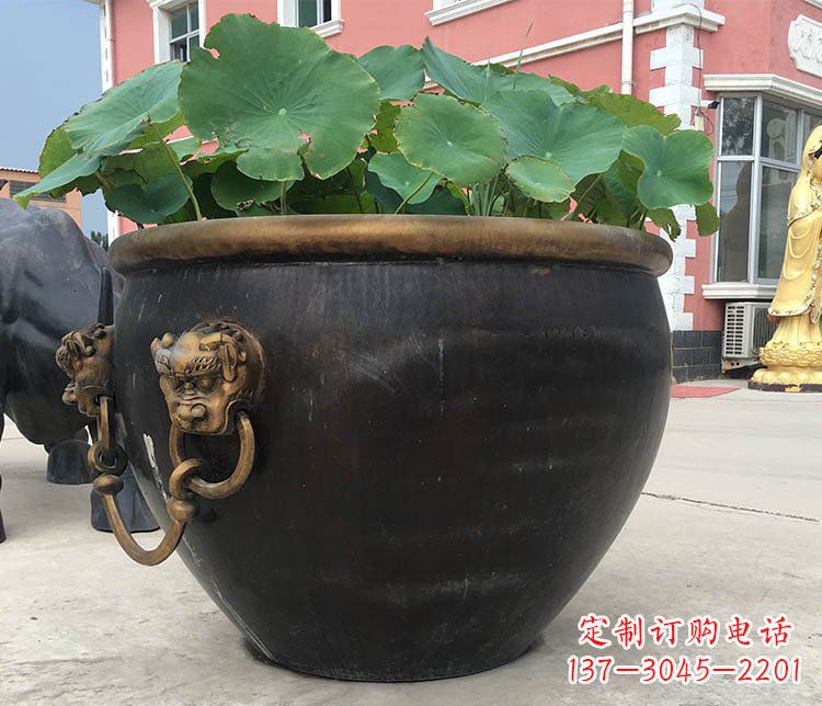 济南铜雕圆形荷花水缸雕塑 (3)