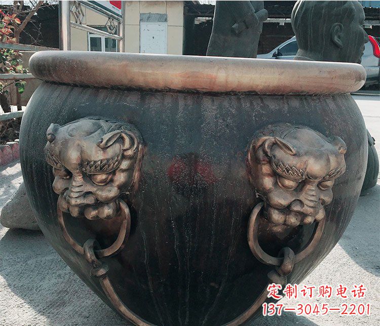 济南铜雕圆形荷花水缸雕塑 (6)