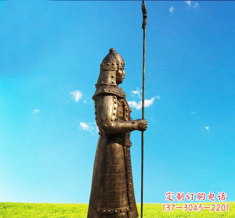 济南铜雕战士站岗古代人物雕塑