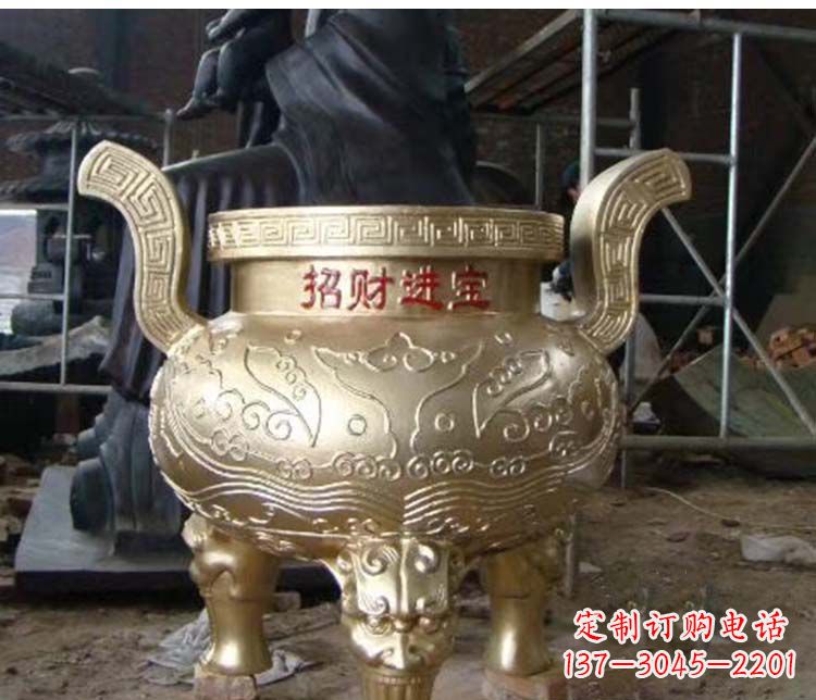 济南铜雕招财进宝圆形香炉