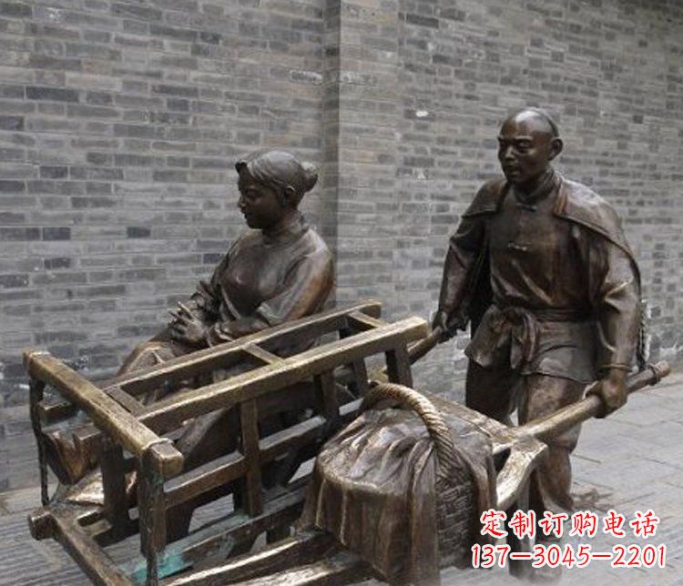 济南推独轮车的人物铜雕