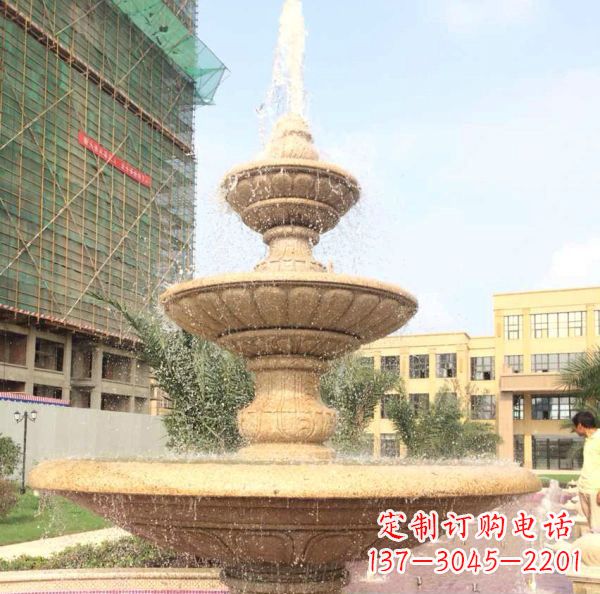济南晚霞红大型多层喷泉石雕