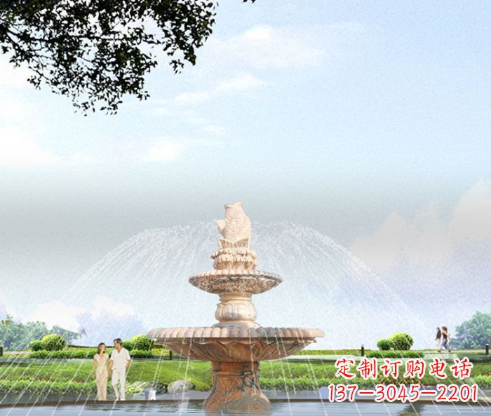 济南晚霞红多层大型石雕喷泉 (4)