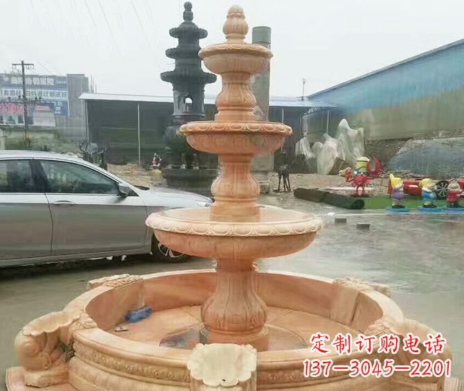 济南晚霞红多层大型石雕喷泉 (3)