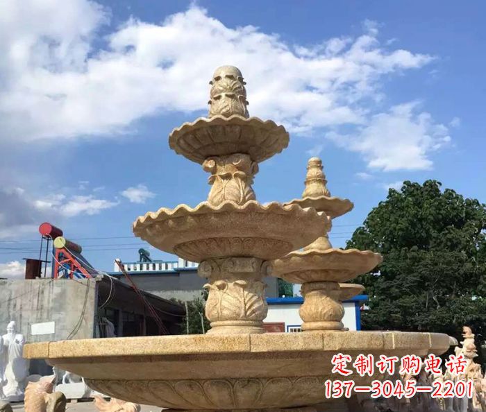 济南晚霞红多层喷泉石雕