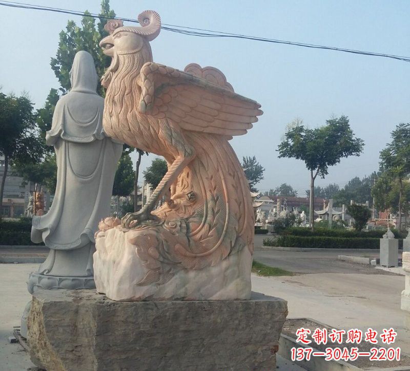 济南晚霞红凤凰石雕
