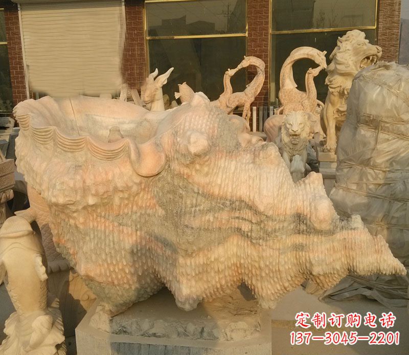 济南晚霞红海螺石雕