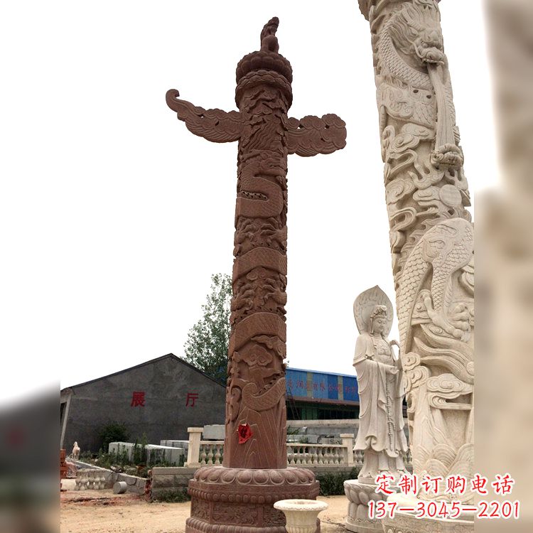 济南晚霞红华表石柱