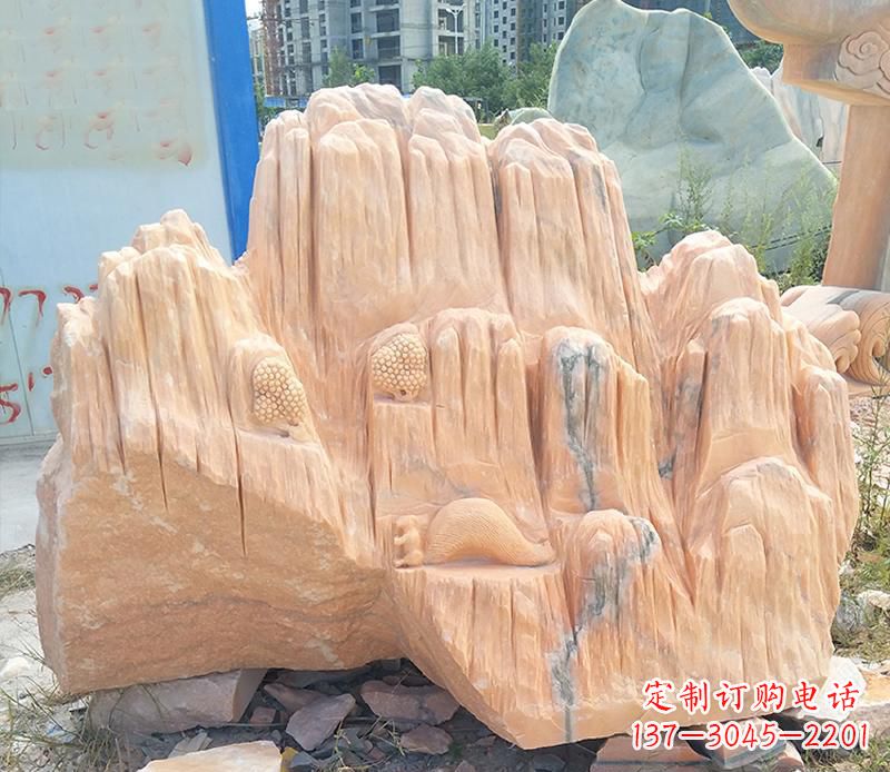 济南晚霞红景观假山雕塑