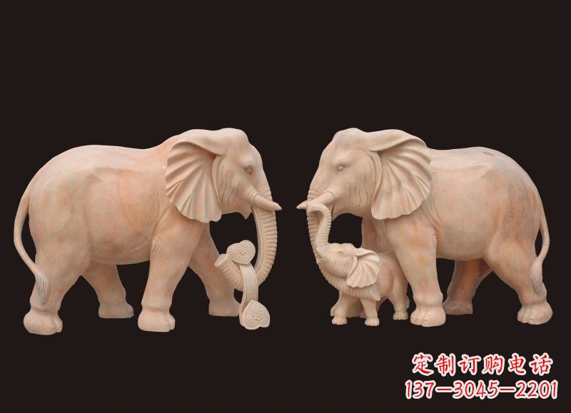 济南晚霞红母子大象雕塑