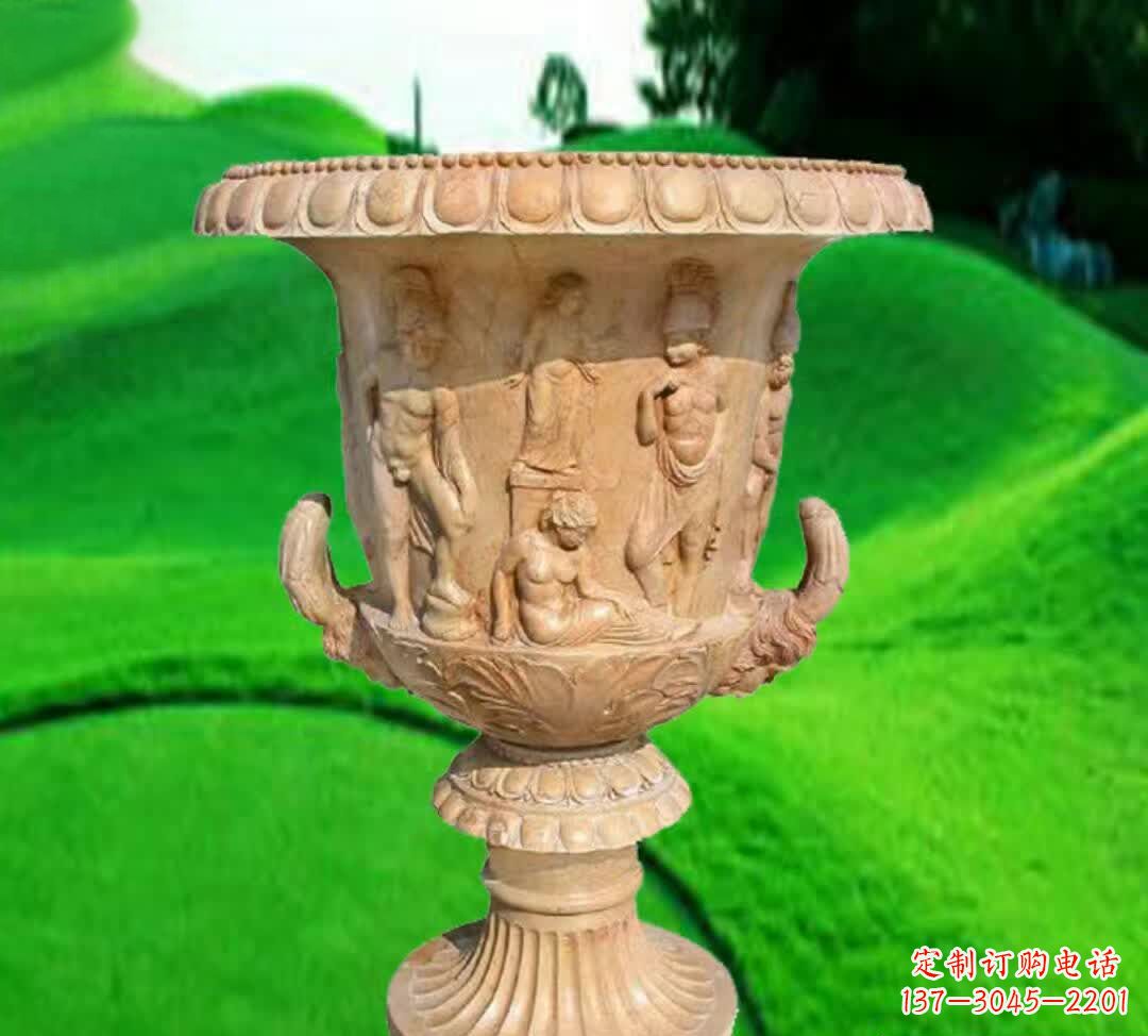 济南晚霞红欧式花盆石雕