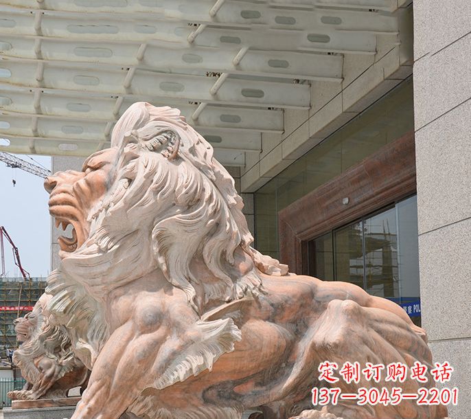 济南晚霞红欧式狮子石雕 (3)