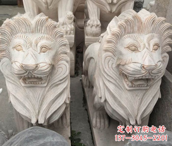 济南晚霞红欧式狮子石雕 (2)
