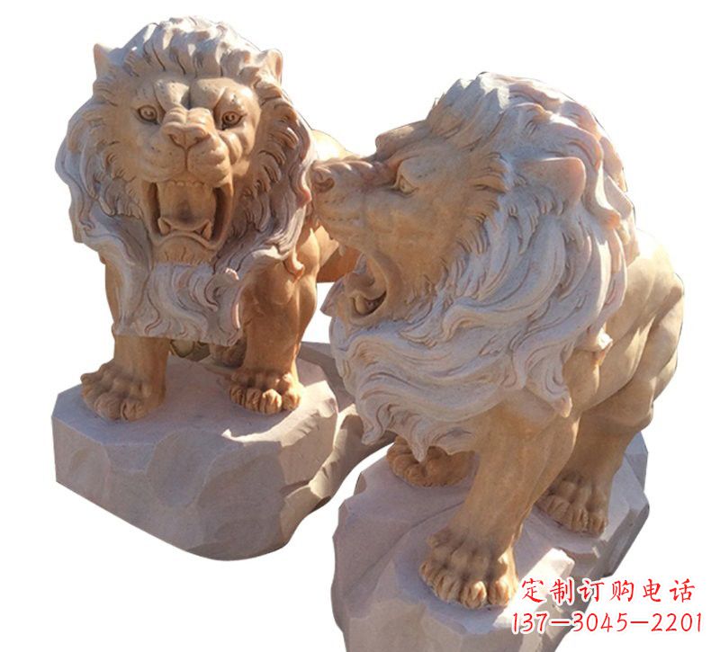 济南晚霞红欧式西洋狮子雕塑