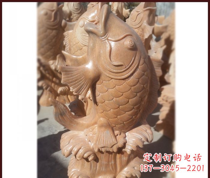 济南晚霞红喷水鲤鱼石雕 (3)