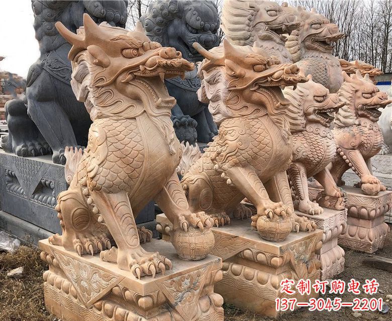 济南晚霞红麒麟石雕 (2)