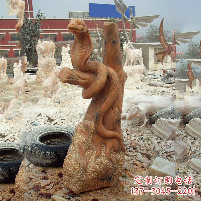 济南晚霞红蛇石雕-12生肖动物雕塑