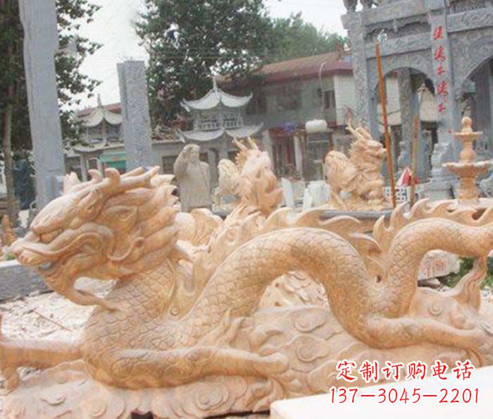济南晚霞红生肖龙石雕