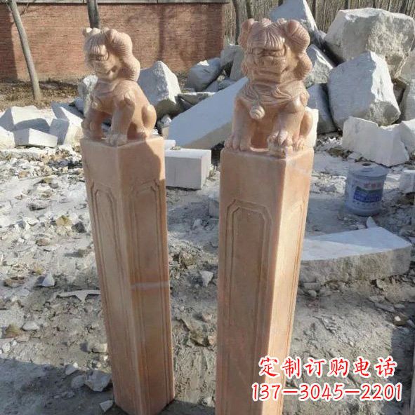 济南晚霞红狮子拴马桩