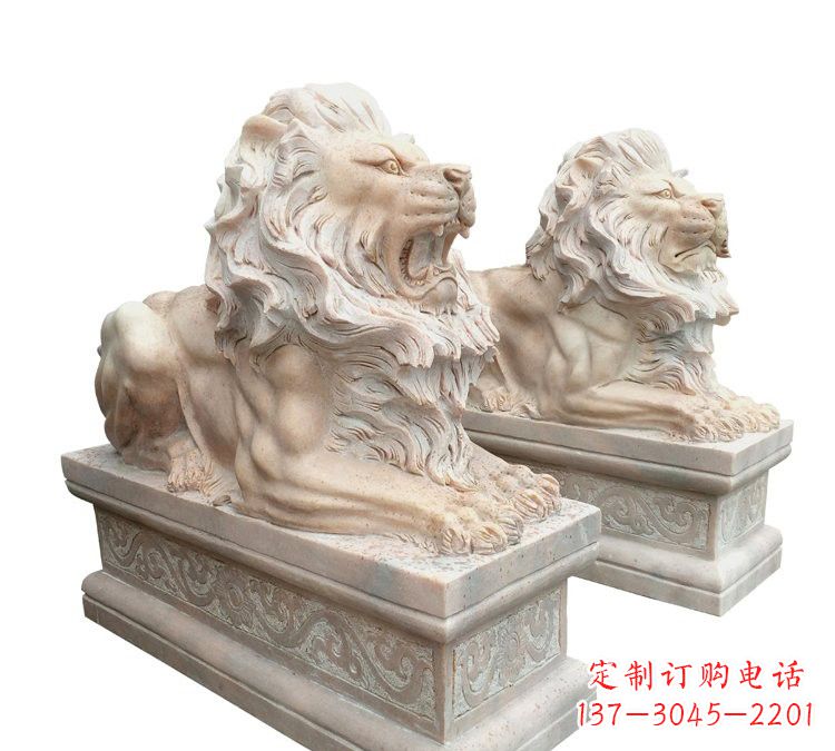 济南晚霞红石材欧式狮子