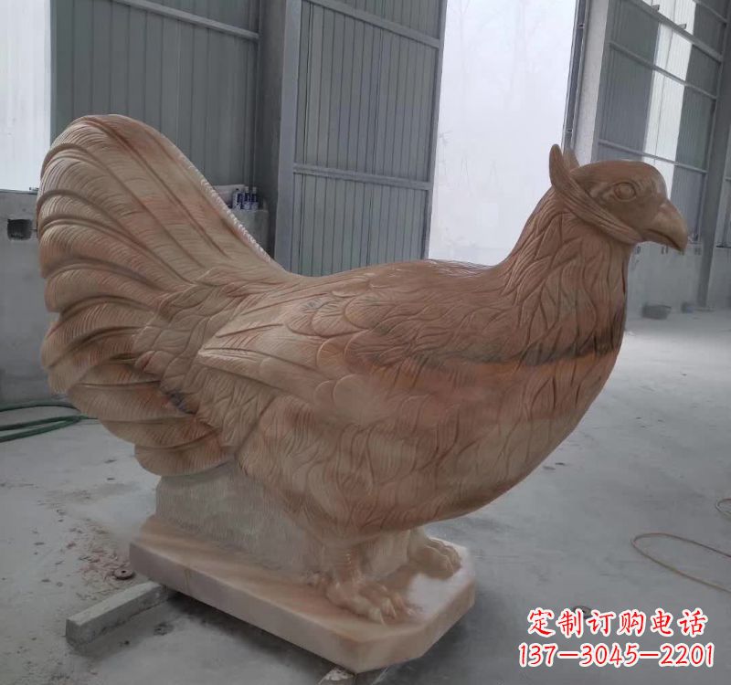 济南晚霞红石雕母鸡