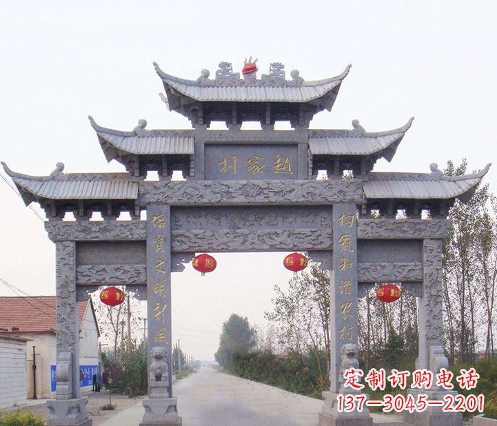 济南晚霞红石雕牌坊