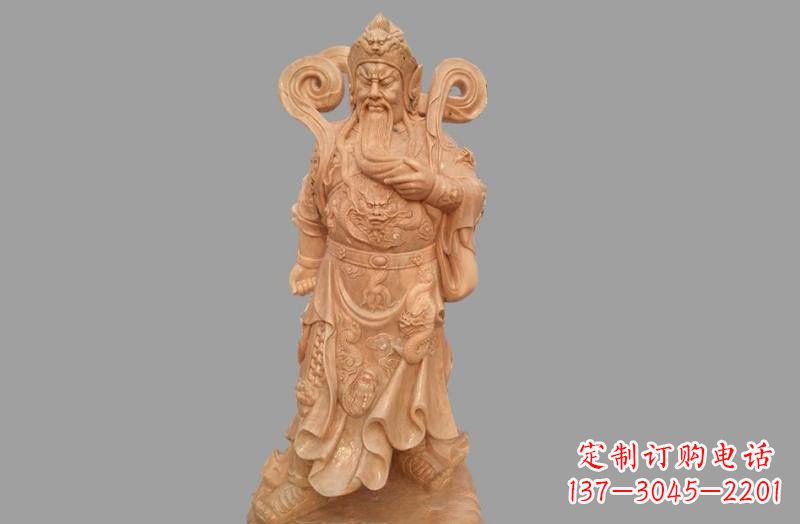 济南晚霞红武财神关公雕像