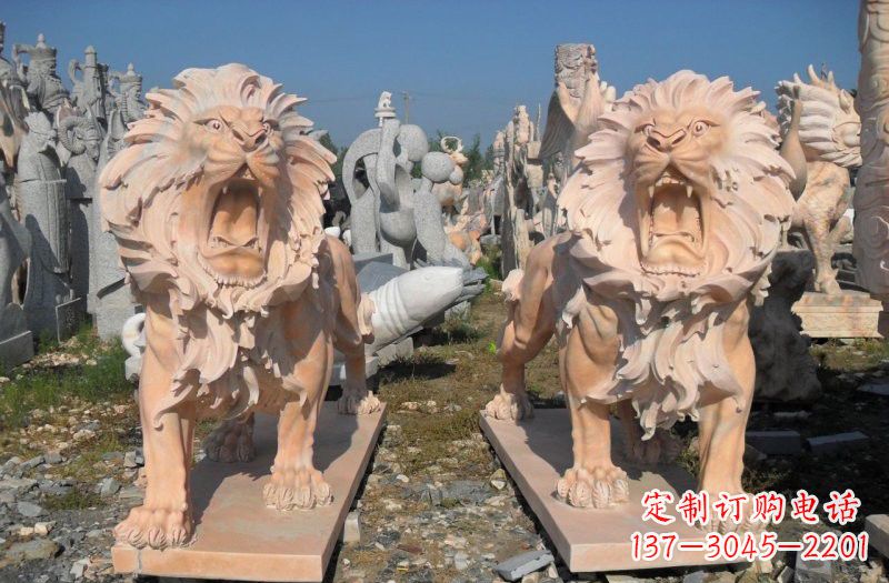 济南晚霞红西洋狮子雕塑