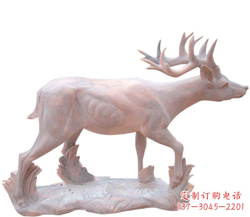 济南晚霞红小鹿石雕