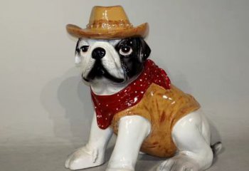 济南任性可爱的牛仔造型斗牛犬雕塑