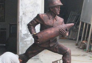 济南铜雕炮弹战士，象征勇气和决心