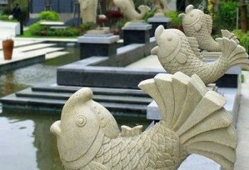 济南喷水鱼砂岩石雕-园林水池雕塑