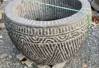 济南精美青石莲花水缸雕塑