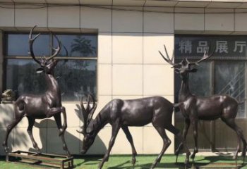 济南群鹿铜雕塑，艺术精雕细琢