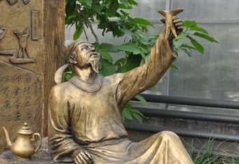 济南象征文学大师李白的铜雕像
