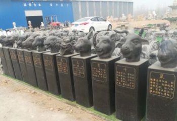 济南中领雕塑：十二生肖头像动物石雕