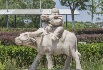 济南石雕牧童牛雕塑，让传统气息永存
