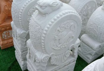 济南中领雕塑|精美石雕貔貅汉白玉门墩