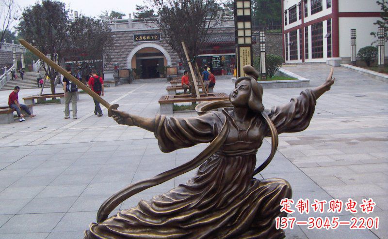 济南舞剑的古代美女古代人物铜雕