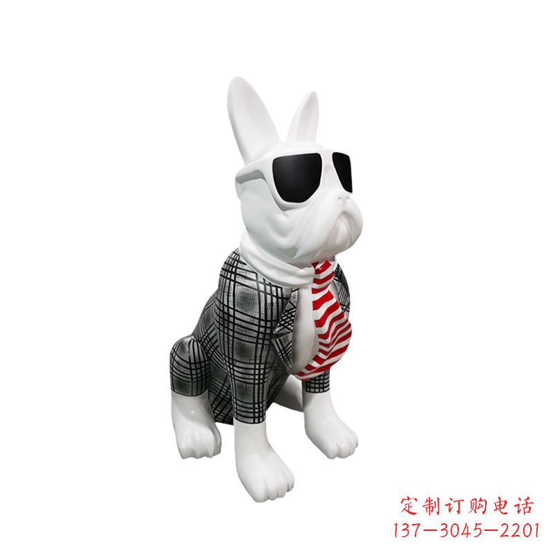 济南系领带戴墨镜的狗雕塑,商场超市美陈斗牛犬摆件