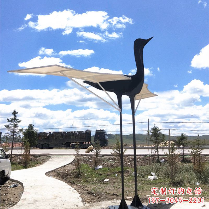 济南仙鹤不锈钢遮阳亭景观雕塑