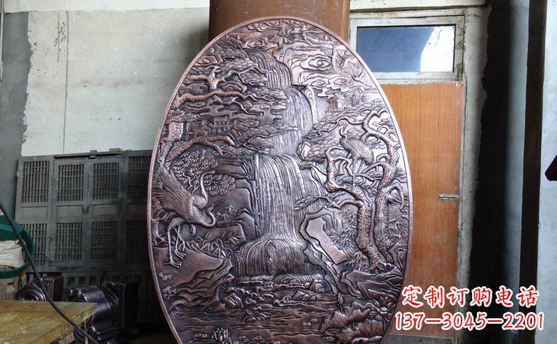济南仙鹤松林瀑布古代园林景观铜浮雕
