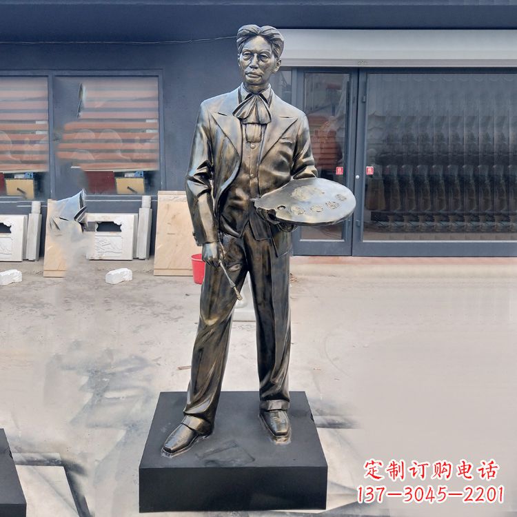 济南现代画家徐悲鸿雕塑-玻璃钢仿铜名人雕像