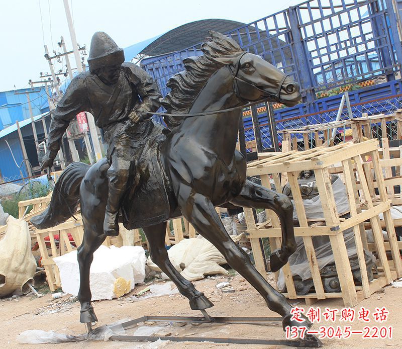 济南现代骑马人物公园景观铜雕
