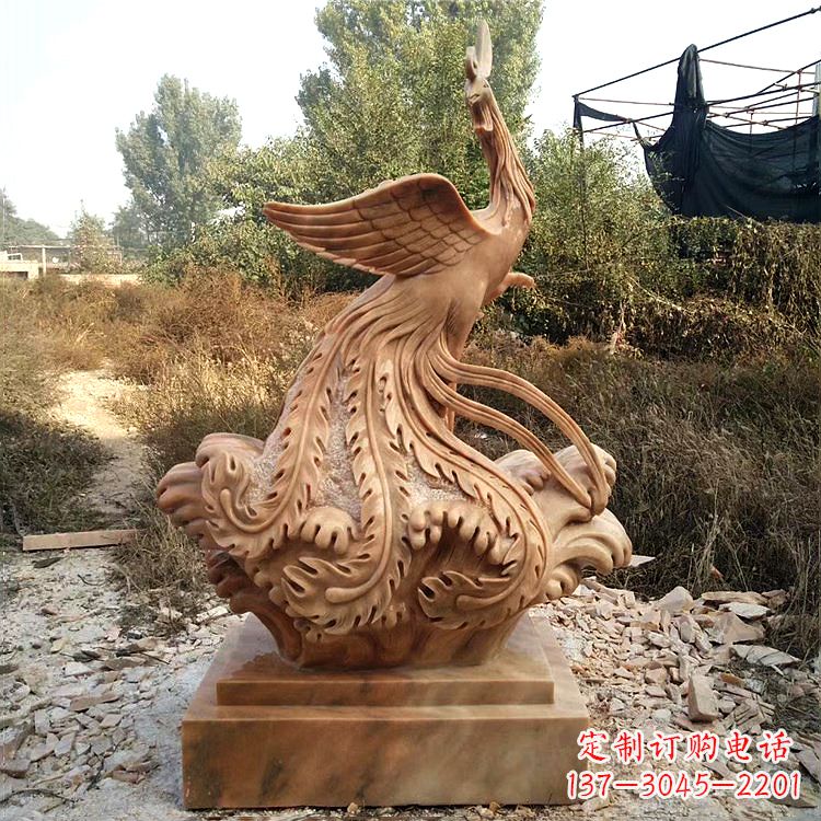 济南祥瑞凤凰晚霞红石雕